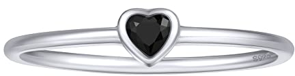 FOCALOOK Herren Solitär Ring Silber 925 Ehering Verlobungsring Schwarzen Zirkonia Herzring Trauring Antragsring Hochzeit Schmuck Accessoire Größe 59 (18.8)