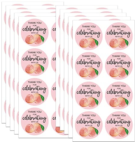 Peach Stickers Thank You for Celebrating with Us Stickers 2 Inch Peach Birthday Party Favor Sticker Labels 120 Pcs Per Pack