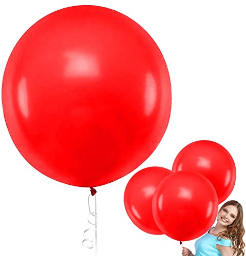 90cm Groß Ballon Rot, 6 Stück Riesen Luftballons, Grosse Runder Luftballons, XXL Luftballon Rot, Riesige Runder Luftballons, Jumbo Dicke Latex Ballon für Hochzeit Geburtstag Kommunion Karnevals Deko
