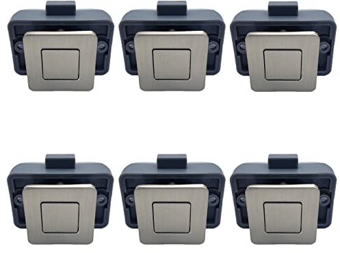 PUROCEAN Lot de 6 loquets à bouton poussoir en métal carré pour camping-car (nickel)