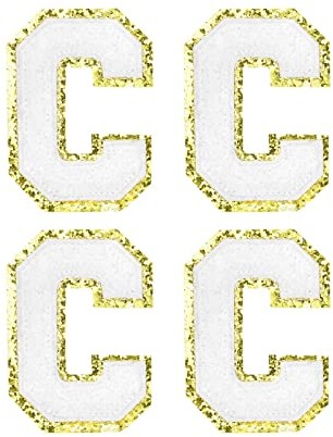 sourcing map 4Pcs Chenille Letter Patches Iron on Letter Patches White Alphabet C 3in Height for Clothing, Shoes, Hats, Backpacks
