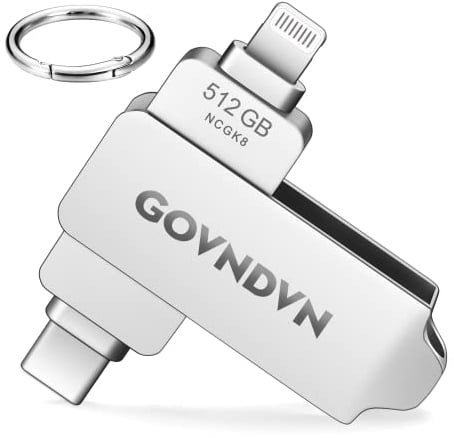 GOVNDVN Apple MFi-zertifizierter USB Stick für iPhone 15/14/13/12/11, 512GB iPhone Speicherstick Lightning USB C Sticks, iPhone Fotostick Backup Stick Flash Laufwerk für/iPad/Android/PC (512GB)