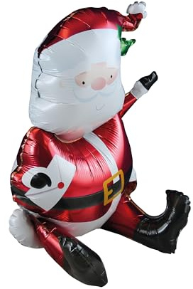 Eurowrap Weihnachts-Folienballon, 50 x 60 cm, luftgefüllt, sitzender Weihnachtsmann-Ballon, inklusive Schnur und Klebestreifen
