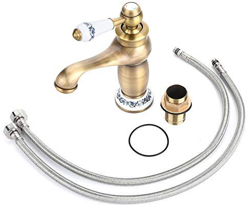 Fafeicy Wasserhahn, G1 / 2-Waschtischarmatur, Messing-Einhebelmischer für Heißes und Kaltes Wasser, Vintage-Keramik-Blumenhahn für Badezimmerküchen, Bar-Waschtischarmaturen (Antiquität)