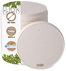 BIOZOYG Papp-Deckel mit Trinköffnung I Coffee-to-go Deckel Ø 80 mm weiß I Für Kaffee-To-Go Pappbecher I Biologisch abbaubar & kompostierbar I Kaffeebecher Deckel mit Trinkloch I 1000 Stück