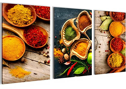 Novart AUFHÄNGFERTIG - Wandbilder Set XXL Küche Esszimmer Gewürze Löffel - Küchenbilder N000436a