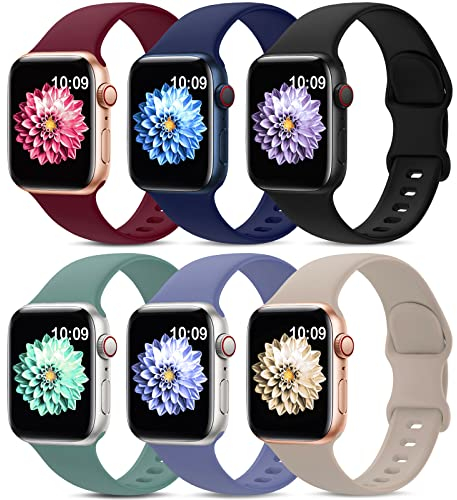 AMSKY 6 Piezas Correas de Silicona Compatible con Correa Apple Watch 40mm 44mm 46mm 45mm 41mm 42mm 38mm 49mm para Mujer Hombre, Sport Correa Compatible con iWatch Se Ultra Series 10 9 8 7 6 5 4 3 2 1