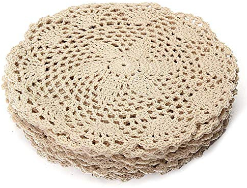 Lobamop Lot de 12 Sets de Table en Coton Vintage Ronds à la Main en Dentelle crochetée - Décoration de Table