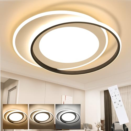 ZMH Deckenlampe LED Deckenleuchte Wohnzimmer - Wohnzimmerlampe Dimmbar mit Fernbedienung 66W Schlafzimmerlampe Modern Schlafzimmer Deckenbeleuchtung Schwarz Weiß Küchenlampe Ring 53cm für Küche Flur