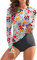 WOWENY Rash Guard Damen Langarm Surf Shirt Bademode Schwimmen Shirts Schwimmen Tankini,Farbige Blumen,L