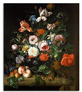 EVANEM Barocke Leinwandwandkunst. Rachel Ruysch Leinwandbilder. Stillleben mit Blumen - Berühmtes Ölgemälde Reproduktion für Wohnzimmer Wohnkultur 30x36cm ungerahmt