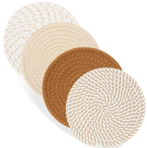 17,8 cm Untersetzer für heiße Gerichte, heiße Töpfe und Pfannen, 4 hitzebeständige heiße Pads, Topflappen für Küchenarbeitsplatten, Tisch, Heimutensilien für neues Zuhause und Bauernhaus-Dekor (braun)