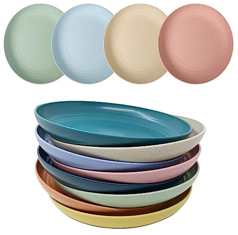 WANBY Lightweight Plastic Plates Unbreakable Dinner Plate Set Non-Toxin Dishwasher & Microwave Safe and Healthy (8Pcs 8 Inches)