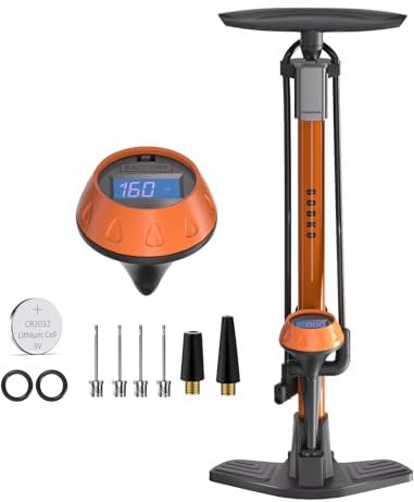 GOBKO Bike Pump Bicycle Floor Pump with Digital Gauge, Bicycle Pumps with Presta and Schrader tire Pump multifunctional Air Pump for Road Bike MTB Sports Balls Pump High Pressure 160Psi &11Bar