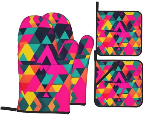 Set di guanti da forno e presine triangolari colorati - Tessuto impermeabile e resistente al calore per cucina