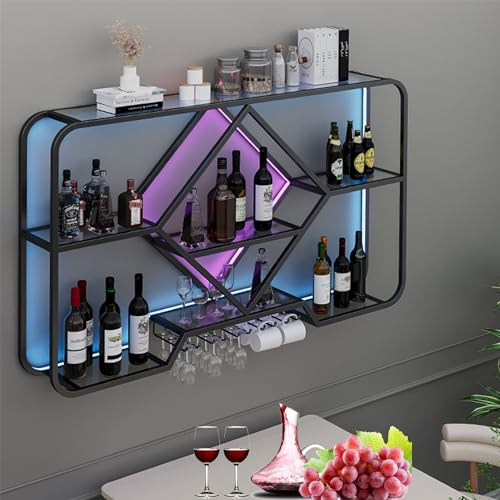 Botellero Vino Pared para Vinoteca Garrafeira de Vino Wine Rack Mueble Bar Mini Bar para Casa Salon Barra Bar Muebles Cocina Esquineras Pared con Soporte para Copa de Vino Colgante ( Color : Black-Wit