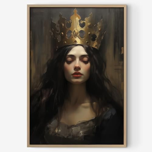 Moody Vintage-Wandkunst, dunkle Akademie, Gemälde, schwarze Königin, Wandkunst, Königin-Krone, Leinwand-Wanddekoration für Schlafzimmer, Gothic, Vintage-Bilder, Vintage-Porträt, Kunstdrucke, dunkles