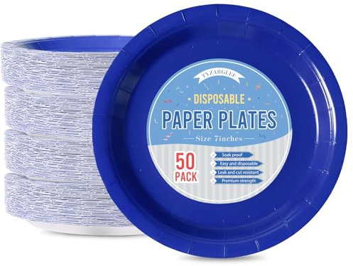 Tyzarglef Disposable Paper Plates Royal blue, 50 Count 7” Dessert Cake Plates Bulk for Party Supplies, Colored and Sturdy Party Plates for Birthday, Halloween, Baby shower, Bridal party supplies