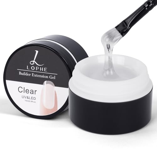 LOPHE Builder Nail Gel Kit, Hard Gel Builder for Nail Extension, Clear Non-Stick Hand Nail Extension Gel for Carving Patterns, LED UV Nail Builder Gel For Nails Strengthen Nail Manicure, 15ML