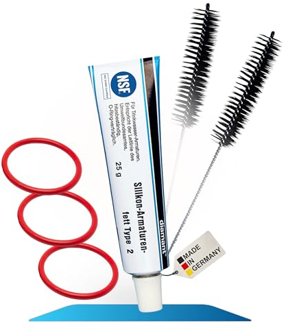 fancility® Pflegeset Brüheinheit für Siemens, Bosch, Neff, Gaggenau, 25g Silikonfett, 3 O-Ring Dichtungen & 5 Kaffeevollautomaten Reinigungsbürsten für u.a EQ5 EQ6 EQ7 EQ8 Brühgruppe (2 Bürsten)