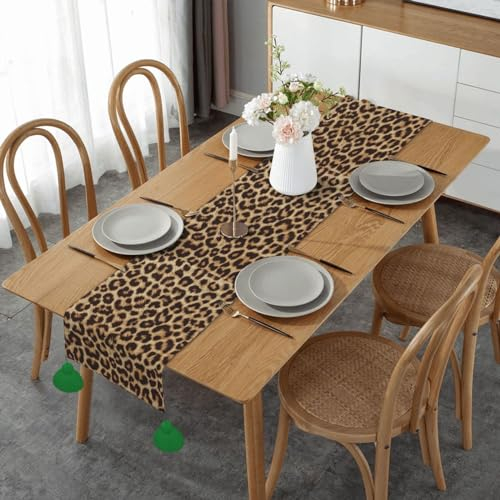 Table Runner, Imitation Linen Table Runner With Tassels Table Decoration for Home Party,Leopard Print