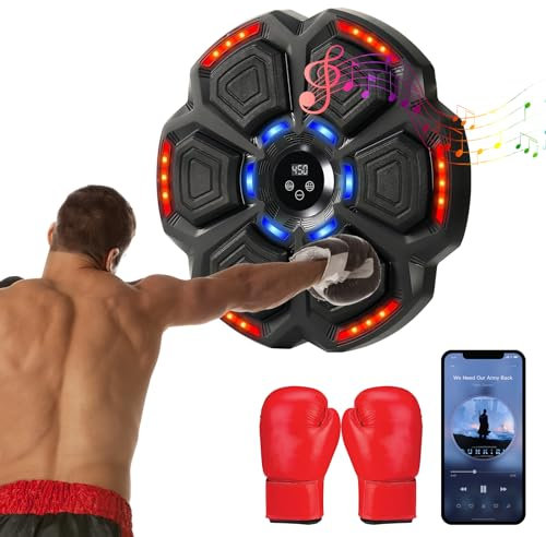 Silencomfort LED Machine de Boxe Musicale, Murale Hauteur Domicile électronique Cible Intelligente Bluetooth Musique équipement, dentraînement, d'installation réglable, avec Gants, Adultes et Enfants