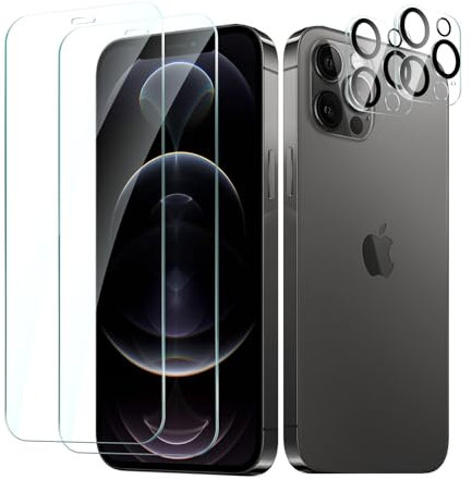 CYYAGE 2+2 Pack for iPhone 12 Pro Screen Protector Tempered Glass with Camera Lens Protector, 9H Hardness Protection Film, Scratch Resistant