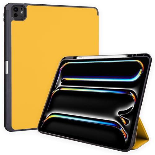 TECHGEAR Étui intelligent pour Apple iPad Pro 13 (M4) 2024, en similicuir PU, support à trois volets, protection des coins, fonction veille/réveil automatique et porte-crayon, jaune