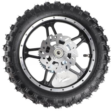 Klanata 2.5-10 Hinterrad Komplettrad mit Reifen für Dirt Bike Mini Bike, 12mm Achse Scheibenbremse Felge 65mm Breite Hoher Grip Gummi Metall