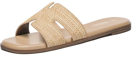 Rihero Raffia Sandals Women Flat Dressy Comfortable Summer Beach Slides 7