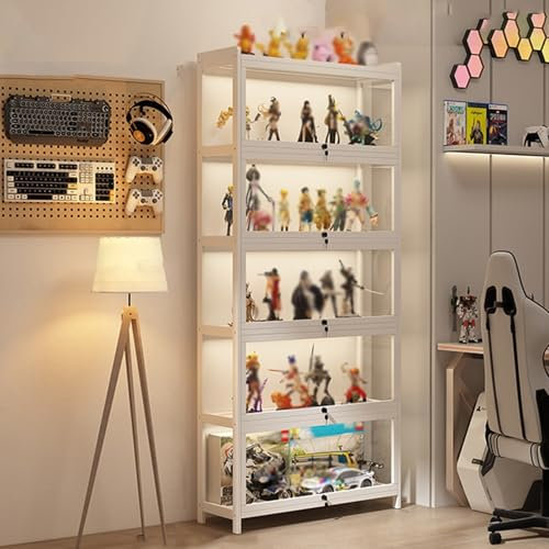Acryl-Sammler-Vitrine mit Schloss, High-Definition-transparente Hülle für Wohnzimmer und Schlafzimmer, versiegelt gegen Staub, antikes Design (Weiß, 3 Etagen, 80 cm)