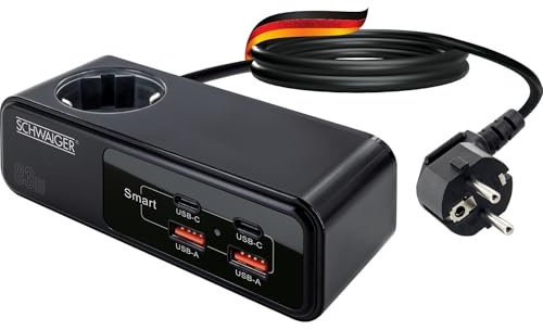 SCHWAIGER LADV4115 Steckdosenverlängerung 83W Verlängertes Ladegerät Ladestation Ladeadapter USB-C USB-A Schnellladegerät