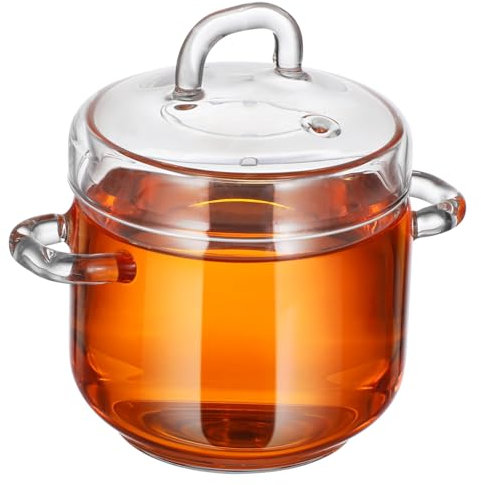 STOBOK Glass Stew Pot with Lid Heat-Resistant Borosilicate Glass Steaming Soup Pot Double Ear Design 350ml Medium Size Suitable for Home and Restaurant Use