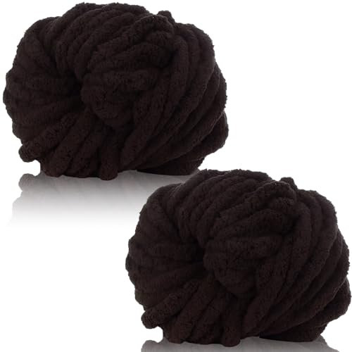 Duscdesp 500g(2 x 250g) Dicke Wolle Garn, Chenille Chunky Wolle Weiche Armstricken Wolle zum Stricken und Häkeln XXL Chenille Wolle Yarn für Decken, Kissen, Schals, Mützen (Kaffee)