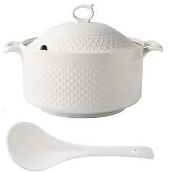 NNYCC Soup Serving Tureen with Lid and Ladle Set,Porcelain Soup Serving Bowl for Home Kitchen Restaurant,White,2400ML