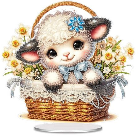 Starnearby DIY Diamond Painting Ostern Deko Diamond Painting Aufsteller Diamant Painting Ostern Tischdeko Diamant Malerei Stehend Kunst Set Osterdekoration Geschenke für Frauen (Blumenkorb Schaf)