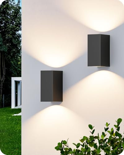EDISHINE 2 Stück Wandleuchte Innen/Aussen, Aluminium Wandlampe, IP44 wasserdicht und rostbeständig, GU10-Sockel, Up-Down Wandbeleuchtung für Schlafzimmer, Terrasse, ohne Leuchtmittel, Schwarz