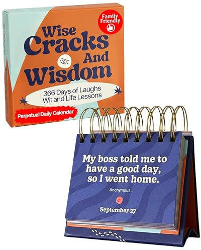 MESMOS Funny Wisdom Perpetual Calendar, 366 Days of Laughs & Life Lessons, Office Desk Accessories & Decor for Women & Men, White Elephant Motivational & Inspirational Gifts, Small Desk Flip Calendar