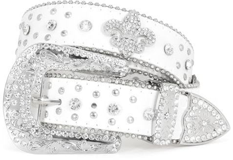 WERFORU Strass Nietengürtel für Damen Männer Western Ledergürtel für Cowgirl Cowboy Vintage Bling Gürtel für Hosen Kleid