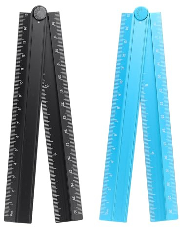 sourcing map 2pcs Folding Straight Ruler 30cm Metric Aluminum Alloy Protractor Foldable Angle Ruler Geometric Measure Tool with Angle Line for Architect Artist Office, Black/Peacock Blue