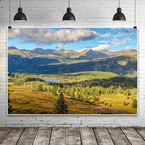 Laeacco 3 x 2,4 m Berglandschaftshintergrund, See, Bäume, blauer Himmel, weiße Wolke, Naturlandschaft, Fotografie-Hintergrund, Outdoor, realistischer Fotoshooting-Hintergrund, Hochzeit, Fotostudio