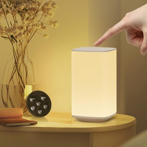 Bonsery LED Nachttischlampe Touch Dimmbar mit Fernbedienung, 3000 mAh Nachtlicht Dimmbar mit 3 RGB Modi & 3 Farbtemperatur, 256 Farben Tischlampe Kabellos mit Timing Geschenk für Kinder, Weiß