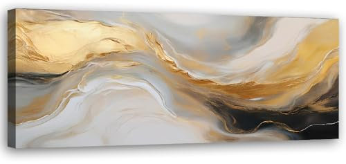 Feeby - Tableau sur Toile - Decoration Murale Peinture - Texture abstraite de marbre Or Gris - 90x30 1partie - Tableaux chambre à coucher - Decoration Chambre - Impression sur Toile