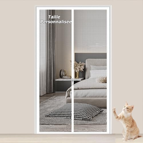 Moustiquaire de Porte Résistante aux Chats, Filet pour Chat Pour Balcon de Tailles Personnalisées, Porte Grillagée pour Animaux de Compagnie avec Fermeture Éclair
