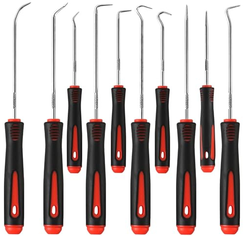 Präzisions Haken Pick Set, 10-Teiliges Montiereisen Nagelheber Werkzeug Haken Set Mit rutschfestem Griff für Öl-Ringe O-Ring, Simmerring Pick-Werkzeugset zum Auto Entfernen von Schläuchen und Dichtung