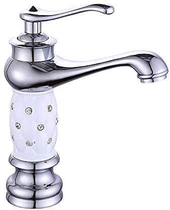 Badezimmer Waschbecken Wasserhahn, 3/8” Retro Weiß Und Chrome Waschtisch Armatur Wasserhahn, Kalt und Heiß Regler, für Badezimmer Küchen Haus Dekoration, Chrome Messing