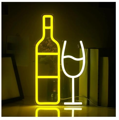 BYAMBD Home Bar Decor Champagne Goblets Neon Sign USB Dimmable Light Up Sign Wall Decor for Bar Club Shop Party Art Logo 40cm×23cm
