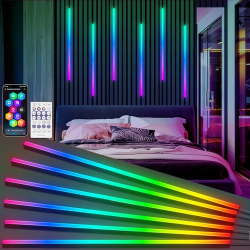 RGB+IC LED Pannelli Fonoassorbenti, 6 Pezzi Pannelli Murali Luminosi Intelligenti, Controllo con Alexa e App, Strisce LED Fai-da-te con Più Colori per Pannelli Acustici (137 * 2+137 * 2+137 * 2cm)