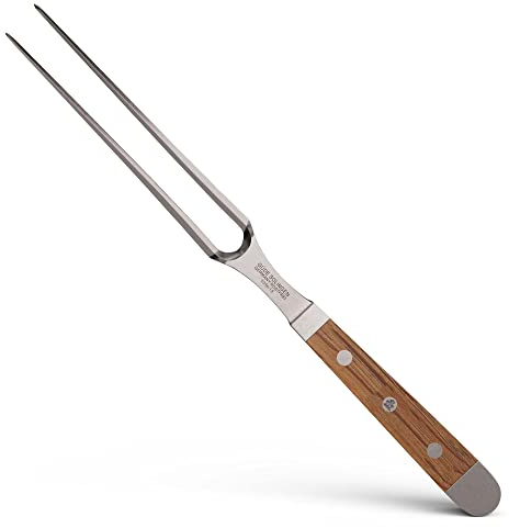 GÜDE Solingen - Fleischgabel geschmiedet, 18 cm, Fasseichenholz, ALPHA FASSEICHE, Doppelkropf, Handmade Germany