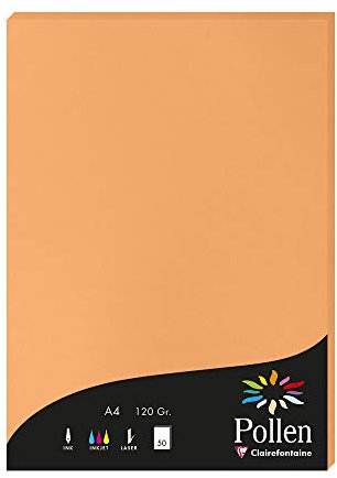 Clairefontaine 4208C - Étui de 50 Feuilles - Format A4 (21x29,7cm) - 120g/m² - Coloris Clémentine - Papier d'Invitation Evènements et Correspondance - Gamme Pollen - Papier Premium Lisse